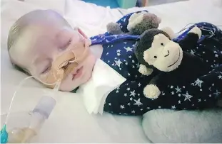  ?? FAMILY OF CHARLIE GARD VIA AP ?? An undated photo of Charlie Gard. A British judge hearing the case ruled in April that Charlie’s life support should be withdrawn, while blocking any attempt to take him overseas.