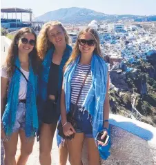  ??  ?? Caitlin McNamara, Rachel Janes and Maddie Dick soak up the sights in Santorini, Greece. Right: At Sagres, Portugal.