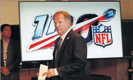  ??  ?? NFL Commission­er Roger Goodell arrives at a news conference Wednesday in Fort Lauderdale, Fla.