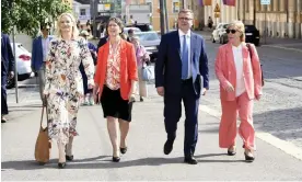  ?? Anna-Maja Henriksson. Photograph: Lehtikuva/Reuters ?? From left: the Finns party leader, Riikka Purra, the Christian Democrats leader, Sari Essayah, the National Coalition party leader and PM designate, Petteri Orpo, and the Swedish People's party leader,