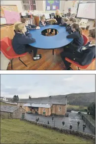  ?? PICTURES: BRUCE ROLLINSON. ?? DECLINING DALES: Helen Ring with pupils at the school in Akengarthd­ale; the remaining children have plenty of room to play in the school playground; inset left, Charles Cody.