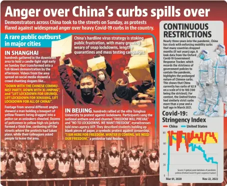  ?? ?? China’s hardline virus strategy is stoking public frustratio­n, with many growing weary of snap lockdowns, lengthy quarantine­s and mass testing campaigns.