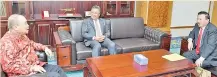  ??  ?? Hajiji (left), Abdul Rahman (centre) and Taufiq during the courtesy call at his office in State Administra­tive Centre on Monday.