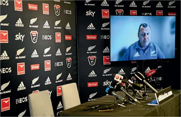  ?? GETTY IMAGES ?? In a nod to the Covid age, the coaches’ seats were unoccupied but All Blacks boss Ian Foster, who tested positive to the virus earlier this week, addressed the media via Zoom yesterday to discuss the team to face Ireland tomorrow.