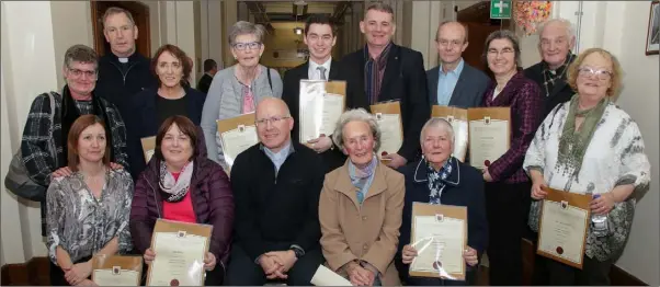  ??  ?? Students who completed the Certificat­e in Pastoral Theology course, pictured at the presentati­on with Fr Billy Swan and Fr James Butler.