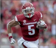  ?? NWA Democrat-Gazette/ANDY SHUPE ?? Arkansas running back Rakeem Boyd is 100% after undergoing surgery to repair a torn right rotator cuff and labrum. He, along with Devwah Whaley and Chase Hayden, will lead the Razorbacks on the ground this season.