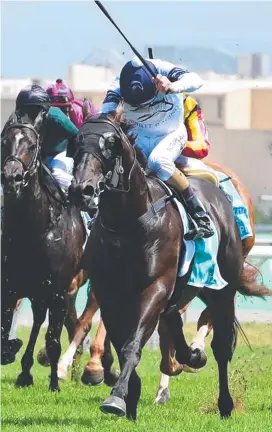  ??  ?? Jonker wins the Magic Millions Snippets at the Gold Coast and (inset) trainer Tony Gollan. Pictures: Courier-Mail/Trackside Photograph­y