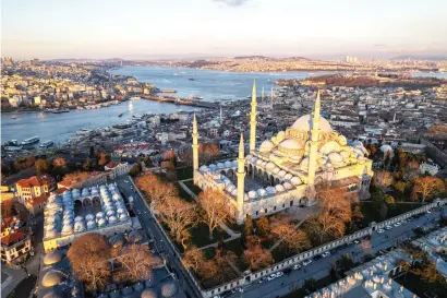  ?? ?? An aerial view of the Suleymaniy­e Mosque in Istanbul. Following Turkish President Recep Tayyip Erdogan’s visits to Gulf countries in 2023, there was a surge in interest from UAE banks to acquire Turkish banks.