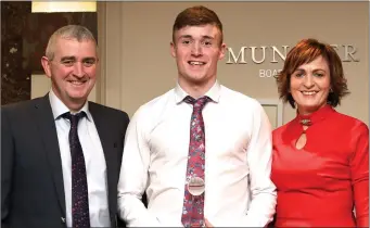  ??  ?? Mark Ryan East Kerry All Star with his parents Sean and Patricia at the Dr O’Donoghue Cup East Kerry All Stars