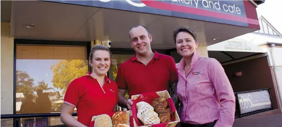  ??  ?? RIGHT IN THE BREAD BASKET: Making their mark on Duo Bakery and Cafe owners Alex Thompson (left), Mark Schultz and LJH Commercial asset manager Nicole Mann.