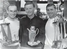  ?? SUPPLIED PHOTO ?? From left, Peterborou­gh Golf and Country Club's Dave Stoddart, Tim McCutcheon and Barclay Plager at the 1968 city championsh­ip.