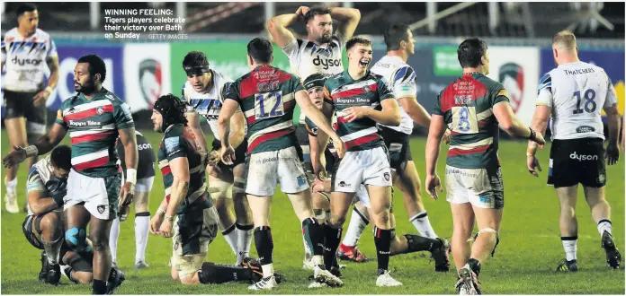  ?? GETTY IMAGES ?? WINNING FEELING: Tigers players celebrate their victory over Bath on Sunday