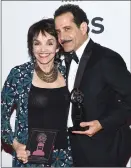  ?? Associated Press photo ?? Brooke Adams, left, and Tony Shalhoub pose in the press room at the 72nd annual Tony Awards at Radio City Music Hall on Sunday. Shalhoub won for leading actor in a musical for “The Band's Visit.”