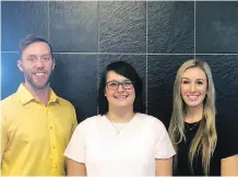  ??  ?? Greg Pink of SMP Engineerin­g with Brigitte Paquette and Nicole Maguire, who were recruited by SMP after graduating as electrical engineers.