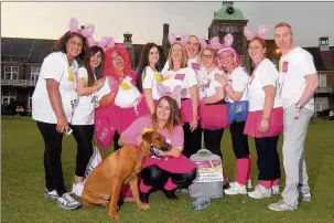  ??  ?? n MASCOT: The Tarts with Hearts – complete with Lexi the dog. Below, The 68 strong West Lodge Walkers team