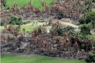  ?? (Soe Zeya Tun/Reuters) ?? AN AERIAL VIEW of a burned Rohingya village near Maungdaw, north of Rakhine state, Myanmar, yesterday.