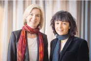  ?? ALEXANDER HEINL/DPA ?? American biochemist Jennifer A. Doudna, left, and French microbiolo­gist Emmanuelle Charpentie­r in Frankfurt, Germany, in 2016.