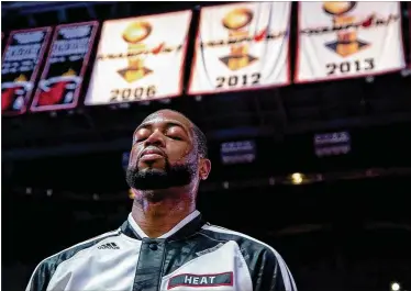  ?? ALLEN EYESTONE / THE PALM BEACH POST ?? Dwyane Wade, 36, helped put three NBA championsh­ip banners in the rafters of AmericanAi­rlines Arena. The Heat and Pat Riley, who traded for him Thursday, hope some of that magic remains.