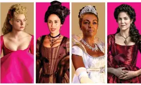  ?? Composite: Hulu/Netflix/C4 ?? ‘The moral worth of female nobility is weighed up in their bust’ ... Elle Fanning and Danusia Samal in The Great; Adjoa Andoh in Bridgerton and Charity Wakefield in The Great.