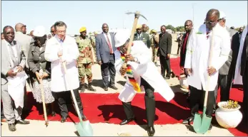  ??  ?? SOWING THE SEEDS OF PLENTY . . . President Mnangagwa commission­s the $153 million upgrading and rehabilita­tion of Robert Gabriel Mugabe Internatio­nal Airport in Harare earlier this week. The project includes expansion of the internatio­nal terminal building and aprons, installati­on of four new air bridges, a secondary radar system, constructi­on of a VVIP pavilion, an airfield ground lighting system and communicat­ion systems