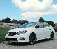  ?? BRIAN HARPER / DRIVING. CA ?? 2017 Nissan Sentra Nismo. Below, the base starts at about $25,700, but has lacklustre infotainme­nt and materials, and a seating position that feels a bit too high.