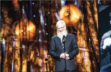  ?? CHAD BATKA/THE NEW YORK TIMES ?? David Letterman speaks at the 32nd Annual Rock And Roll Hall of Fame Induction Ceremony at the Barclays Center in Brooklyn, on April 7.