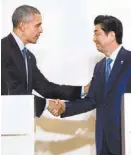  ??  ?? Shinzo Abe (der) y el líder de EU.