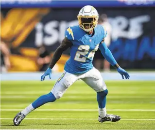  ?? KYUSUNG GONG AP ?? Los Angeles Chargers safety Nasir Adderley is among the young defensive players who have emerged this season while playing in head coach Brandon Staley’s defensive scheme.