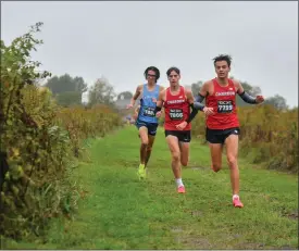  ?? PAUL DICICCO — FOR THE NEWS-HERALD ?? Chardon’s Taman Chokshi, Thomas Nelson and Kenston’s Kyle McMahan lead the field at the Western Reserve Conference meet.