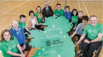  ??  ?? Emma Jane Clarke, Sport Ireland, John Sweeney, Clare Sports Partnershi­p, Geoff Liffey, CEO Cycling Ireland, Deirdre Lavin, Sligo Sport and Recreation Partnershi­p, Ellen Keane, Paralympic swimmer, John Treacy, CEO Sport Ireland, Darren O’Neill, Irish...