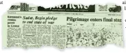  ??  ?? Egypt and Israel made a mutual unwritten pledge on Monday to end their state of war in an unpreceden­ted agreement aimed at achieving a negotiated peace settlement. Egyptian President
Anwar Sadat and Prime Minister Menachem Begin made the declaratio­ns separately in the climax of a historic first visit to Israel by an Arab leader that spurred hope for an Arab-Israeli peace.
From a wire story on Arab News’ front page, Nov. 22, 1977