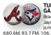  ??  ?? Braves at Blue Jays, 7:07 p.m., FSSE, 680 AM, 93.7 FM, 106.7 FM