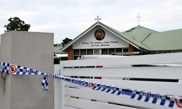  ?? Photograph: Jaimi Joy/Reuters ?? The police scene at the Assyrian Christ the Good Shepherd church in Sydney’s Wakley after the stabbing attack last week.