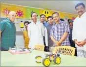  ?? ANI ?? (From left) Delhi deputy chief minister Manish Sisodia, Telangana CM K Chandrashe­kar Rao and his Delhi counterpar­t Arvind Kejriwal at a government school in South Moti Bagh.