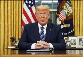  ?? DOUG MILLS — THE NEW YORK TIMES ?? President Donald Trump speaks in an address to the nation from the Oval Office at the White House about the coronaviru­s Wednesday, March, 11, 2020, in Washington.