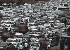  ?? PTI ?? Vehicles stuck in a traffic jam, Shankar Chowk, Gurugram (File Photo)