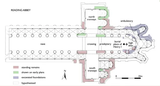  ??  ?? Above: Plan of Reading Abbey church reconstruc­ted by Stuart Harrison