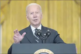  ?? SUSAN WALSH — THE ASSOCIATED PRESS ?? President Joe Biden speaks about his domestic agenda from the East Room of the White House in Washington on Thursday.