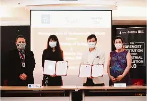  ??  ?? (From left) SEGi College Subang Jaya deputy principal Calvin Chan, SEGi Group of Colleges chief executive officer Stella Lau, MMTA president Datuk Johnson Lim and MMTA vice-president Agnest Chan at the MoU signing ceremony between SEGi and MMTA.