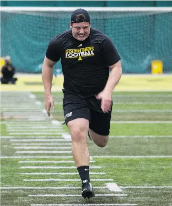  ?? GREG SOUTHAM/FILES ?? Offensive lineman Mark Korte, seen here in March, attended NFL mini-camps for the New York Giants (as a centre) and the New York Jets (as a guard). He is now in the Redblacks’ rookie camp and eager to crack the CFL team’s roster in any offensive line...