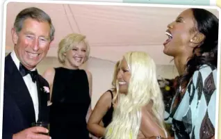  ??  ?? Charles, who likes a laugh, enjoyed sharing one here with (from left) model Sophie Dahl, designer Donatella Versace and catwalk queen Naomi Campbell.