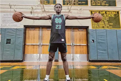  ?? Joe Morelli/Hearst Connecticu­t Media ?? Notre Dame-West Haven sophomore Abdou Toure is averaging 22 points per game for the undefeated Green Knights.