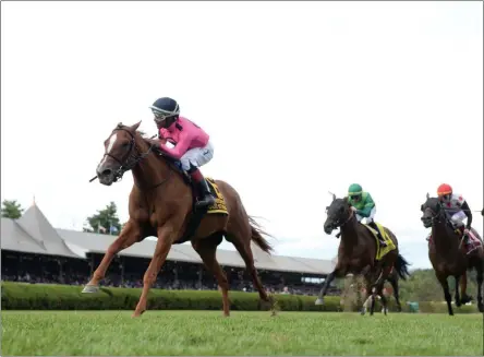  ?? NYRA ?? Got Stormy with jockey Rocardo Santana, Jr. up became the first filly to win The Fourstarda­ve (GI) in its 35-year history Saturday afternoon at Saratoga Race Course.