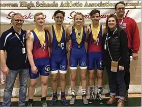  ??  ?? Prov medalists and coaches: From left- Coach Dan Marchand, Elijah Harden, Sebastien, Aleah Nickel, Luke Nelson, Manager Tracey Martin, Coach Tony Curti, ( missing Coach Al Blanke)