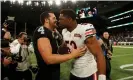  ??  ?? Derek Carr (left) with Chicago Bears’ Khalil Mack talk after the game. Photograph: Andrew Boyers/Action Images via Reuters