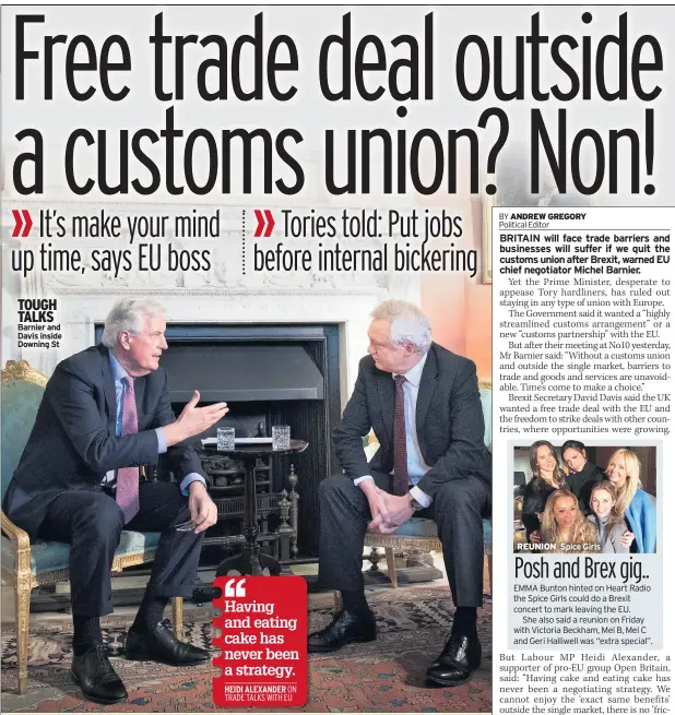  ??  ?? TOUGH TALKS Barnier and Davis inside Downing St