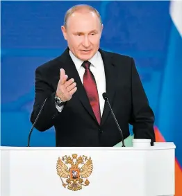  ?? PHOTO AFP ?? Le président Vladimir Poutine a livré son traditionn­el discours sur l’état de la nation russe, hier, devant le Parlement à Moscou.