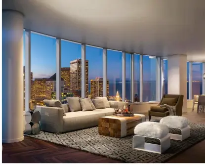  ??  ?? luxury eyrie Lumina’s duplex penthouse offers compelling views over the city and San Francisco Bay day and night