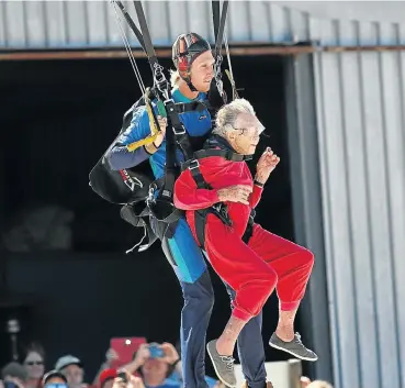  ?? Picture: ESA ALEXANDER ?? ENJOYING LIFE: If you’re going to live as long as Georgina Harwood, you need to have the financial resources to celebrate your 100th birthday by doing a tandem parachute jump