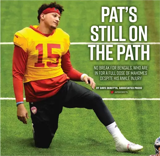  ?? CHARLIE RIEDEL/AP ?? The Chiefs figure to tweak their game plan to protect quarterbac­k Patrick Mahomes, who’s excellent at extending plays on the move.